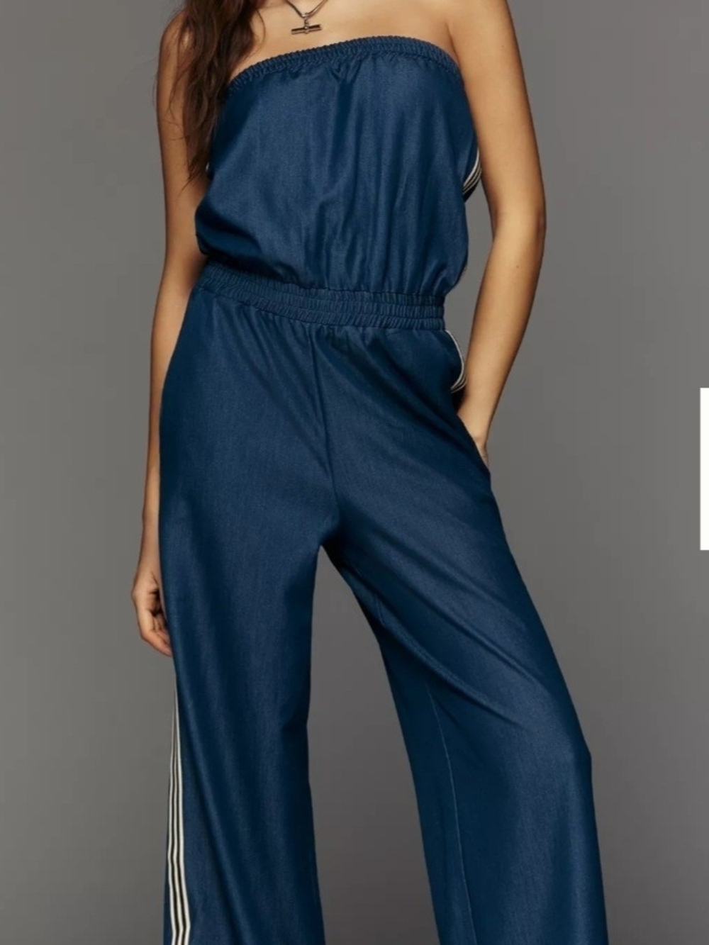 bishop + young Strapless Wide-Leg Jumpsuit with Side Stripes